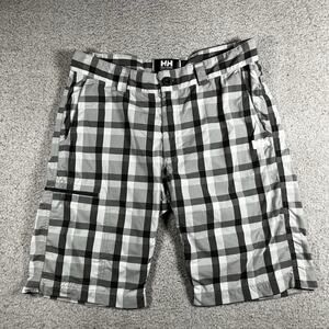 Helly Hansen Shorts Mens 33 Gray Check Lightweight Outdoor Tech Hiking Chino